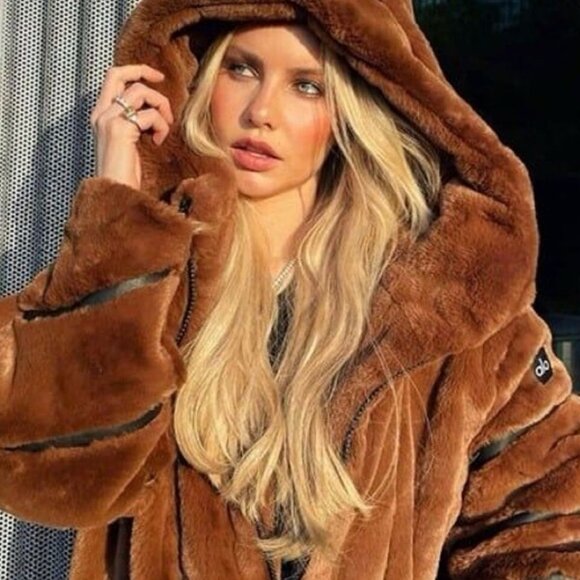 ALO Yoga Knock Out Brown Faux Fur Jacket - Picture 5 of 9